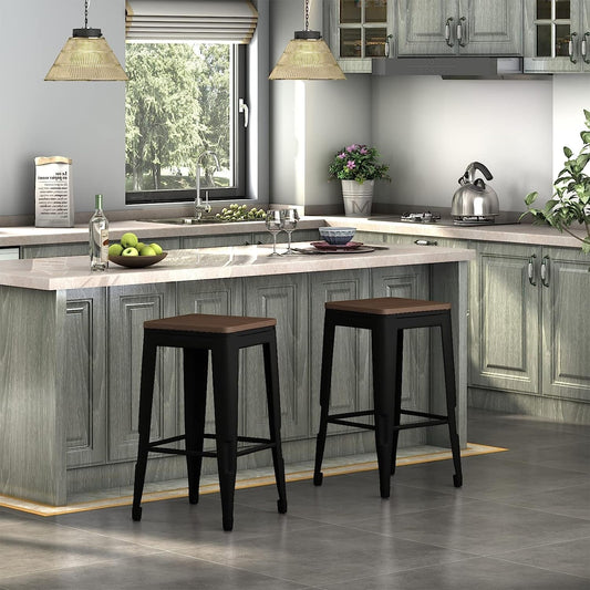 Square Metal Bar Stool Stackable Set of 2-1