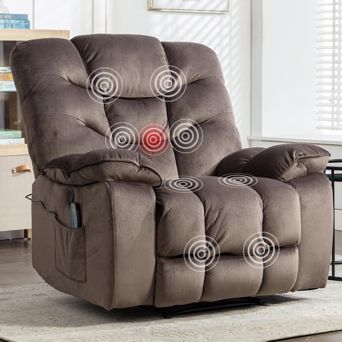 Oversized Power Recliner Chairs with Massage and Heat, 41" Wide Electric Reclining Chair with USB Port, Breathable Fabric Overstuffed Reclining Sofa for Living Room Bedroom (No Lift)-0
