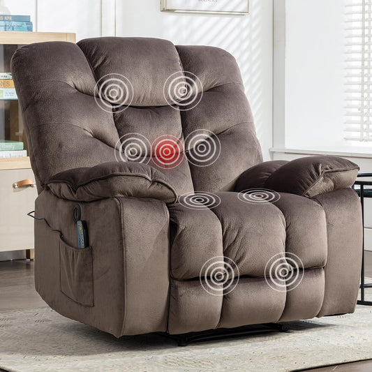 Oversized Power Recliner Chairs with Massage and Heat, 41" Wide Electric Reclining Chair with USB Port, Breathable Fabric Overstuffed Reclining Sofa for Living Room Bedroom (No Lift)-0