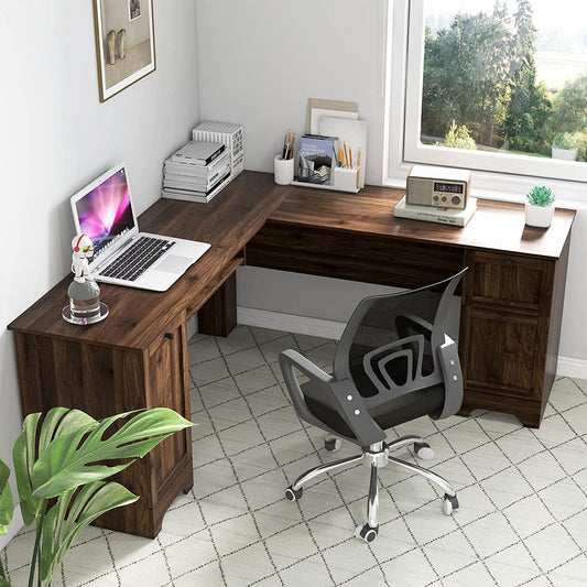 L-Shaped Desk with Storage & Keyboard Tray-0