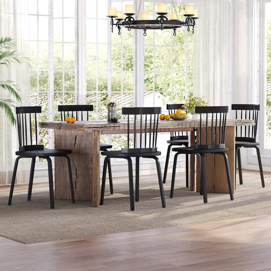 Windsor Dining Chairs Set of 6, Wood Farmhouse Spindle Back, Widen Seat, Mid-Century Modern French Country Style, for Living Room Restaurant, Black-1