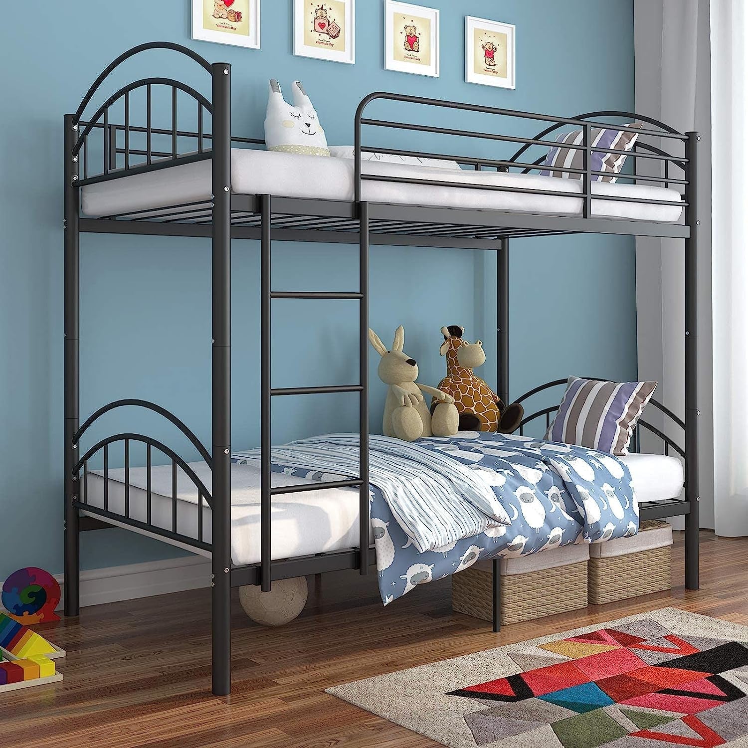 Twin Metal Bunk Bed, Convertible, Black-0