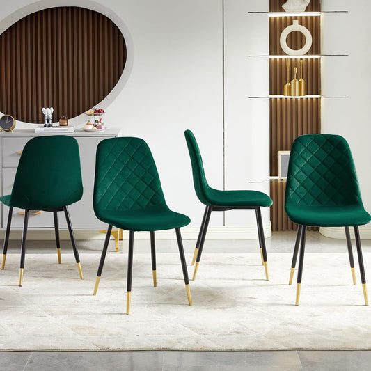 Velvet Dining Chairs Kitchen Plain Color Chair Upholstered Side Stools with Backrest Metal Legs Set of 4, Kelly Green-0