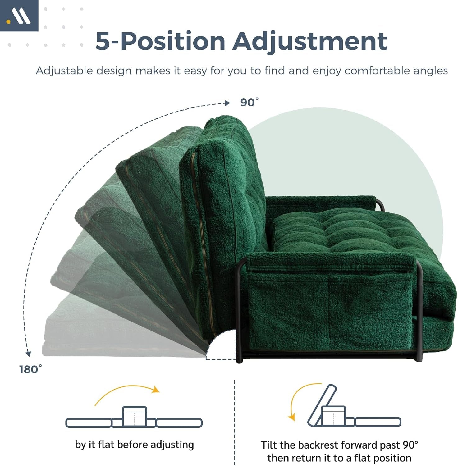 Green Double Adjustable 5-Position Boucle Floor Sofa-3