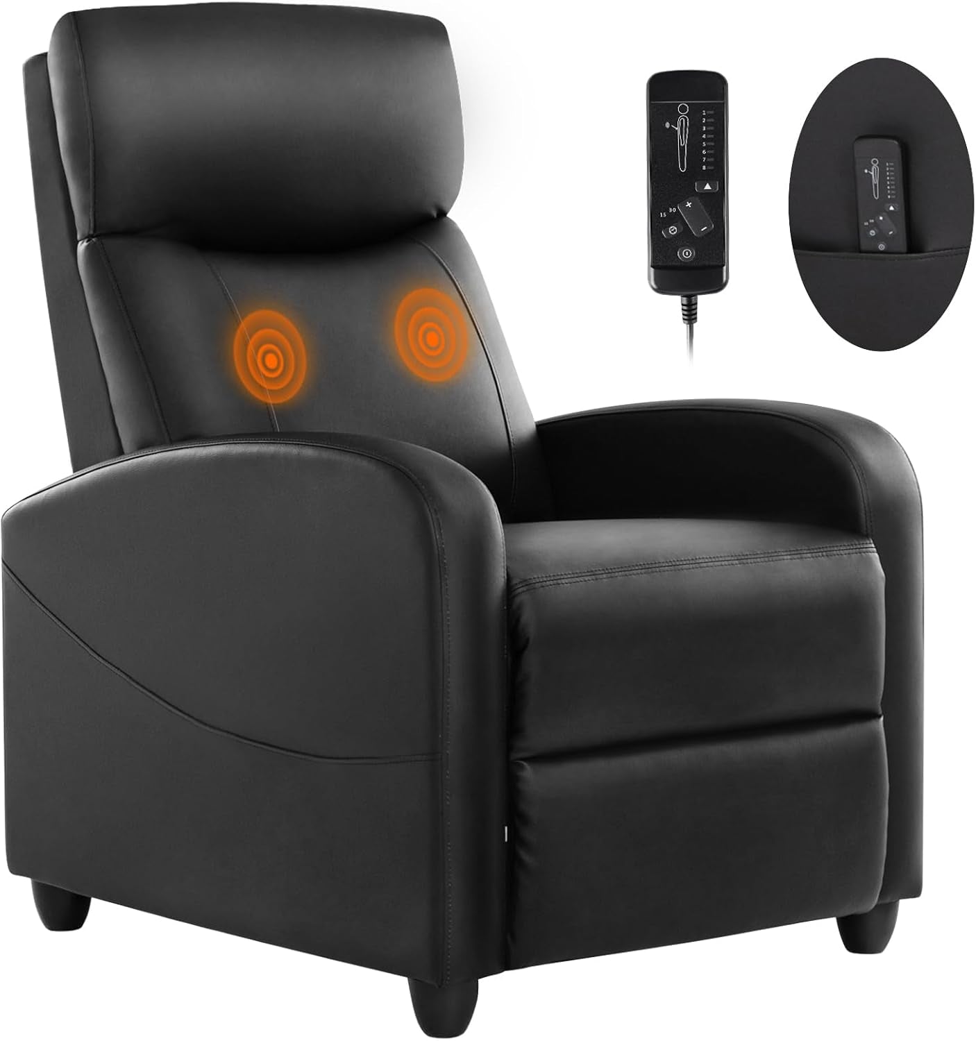 Massage Recliner Chair for Adults, Adjustable Home Theater Seating with Lumbar Support, Modern Fabric Reclining with Padded Backrest and Seat, Compact Sofa Chairs for Living Room, Black-0