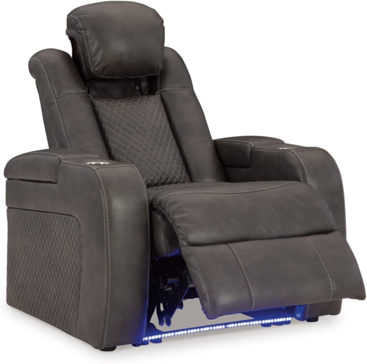 Fyne-Dyme Contemporary Faux Leather Power Recliner with Adjustable Headrest, Cup Holders and LED Lighting, Black & Gray-2