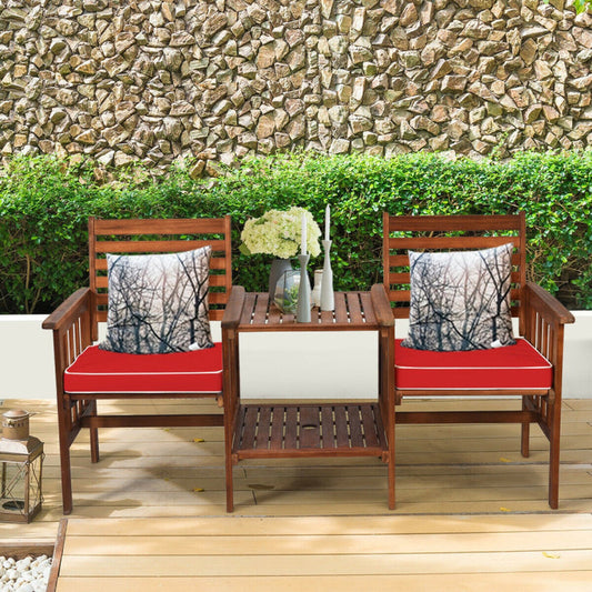 3 Pieces Outdoor Patio Table Chairs Set Acacia Wood Loveseat-0