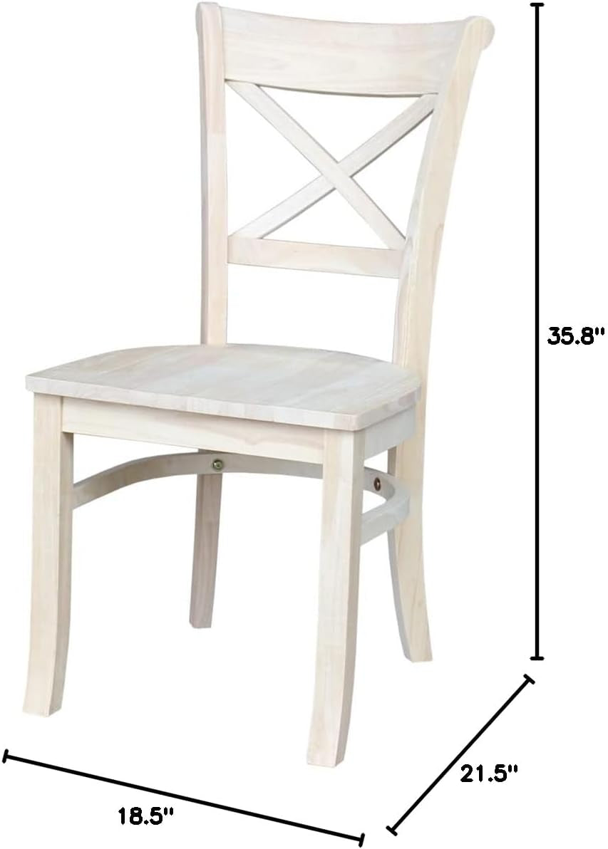 Set of 2 35.8" H Charlotte X-Back Dining Solid Parawood, Stylish and Comfortable Chairs, 18.5''W Seat, Paint or Stain in Any Color to Match Your Decor, Unfinished-2
