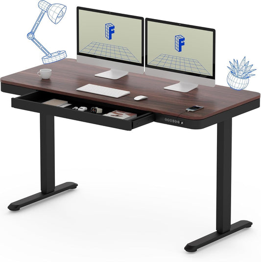 55" Electric Standing Desk with Drawers, Quick Assembly Home Office Sit Stand Desk with Storage, USB Charging, Computer Desk for Home Office (55" Wood, Dark Walnut/Black)-0