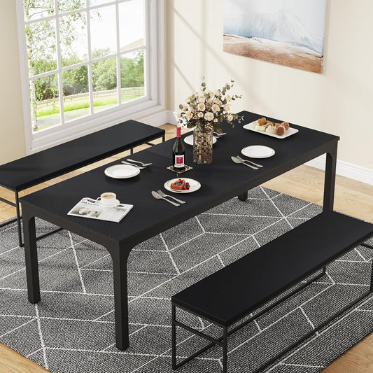 Black Dining Table for 6-8 Person, 78 Inch Large Long Rectangle Kitchen Dinner Table for Dining Room, 78.7 X 27.5 X 29.5 Inches(Only Table)-1