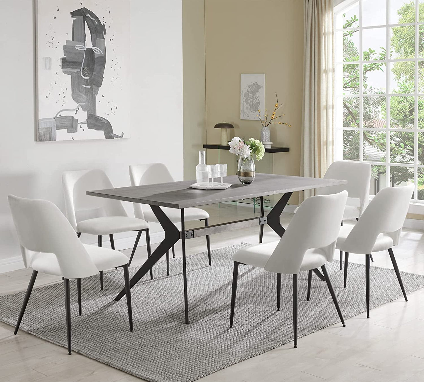 Set of 6 Cream Velvet Dining Chairs-1