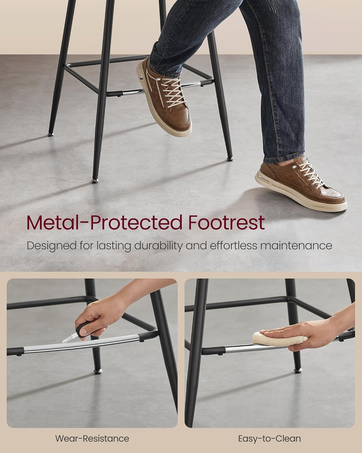 Bar Stools Set of 2, Bar Height Bar Stools with Back, Ergonomic Backrest, Synthetic Leather, Metal Legs, 28.7-Inch Tall Stools for Kitchen Island Home Bar, Ink Black ULBC888B01-4