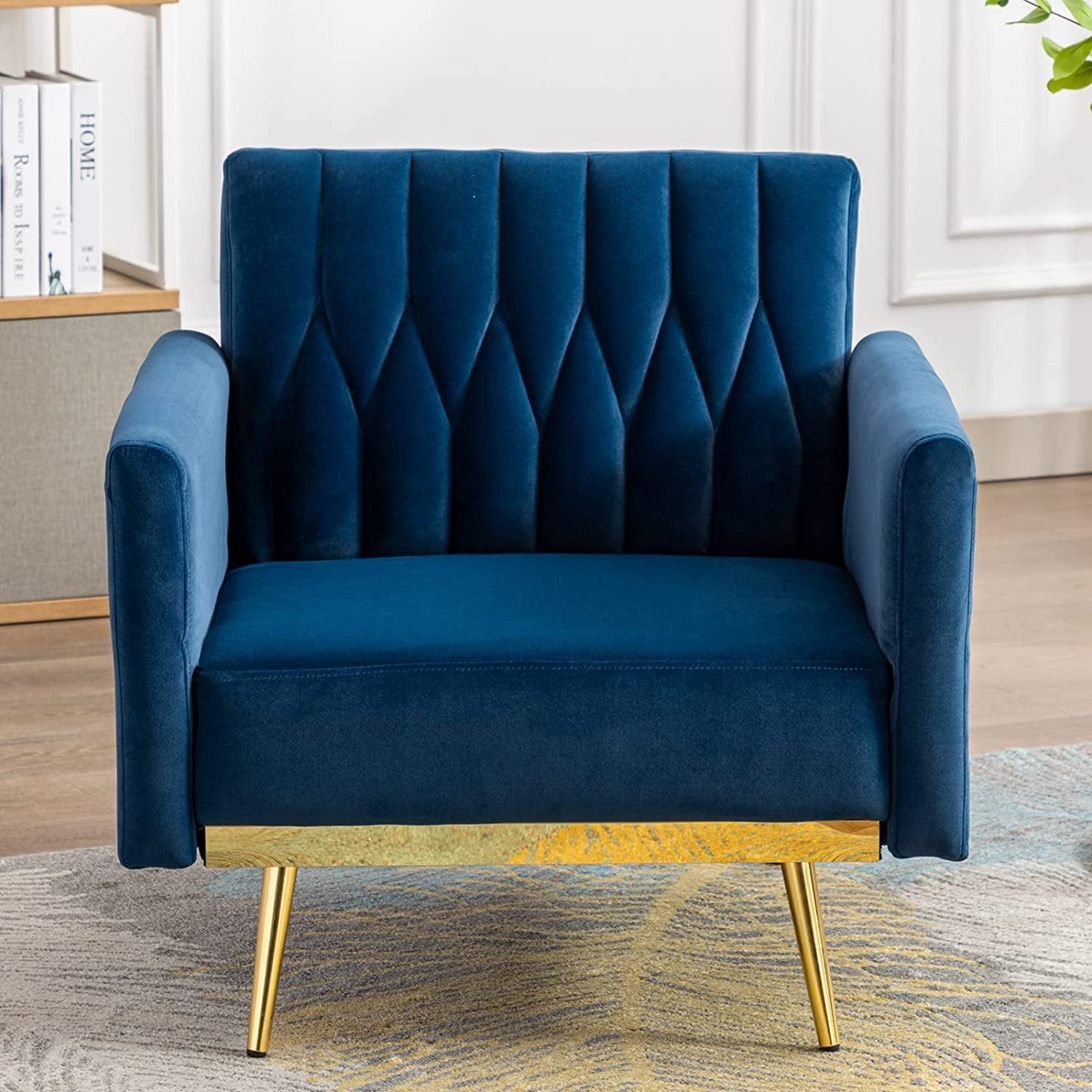 Adjustable Velvet Lounge Chair with Ottoman-0