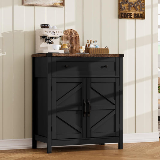 Kitchen Storage Cabinet, Coffee Bar Cabinet, Buffet Sideboard Cabinet with Drawer, Entryway Cabinet for Kitchen, Living Room, Black-0