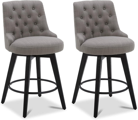 Modern Swivel Bar Stools, Performance Fabric Upholstered Counter Height Bar Stool with Back, Solid Wood Legs, 26" H Seat, Set of 2, Flint Grey-0