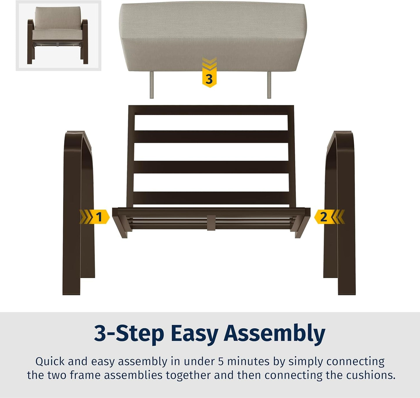 5 Seats Patio Furniture Set, Waterproof Outdoor Patio Furniture with Thick Cushion, 4-Piece outside Conversation Set with Coffee Table for Garden and Yard, Creamy Apricot-3