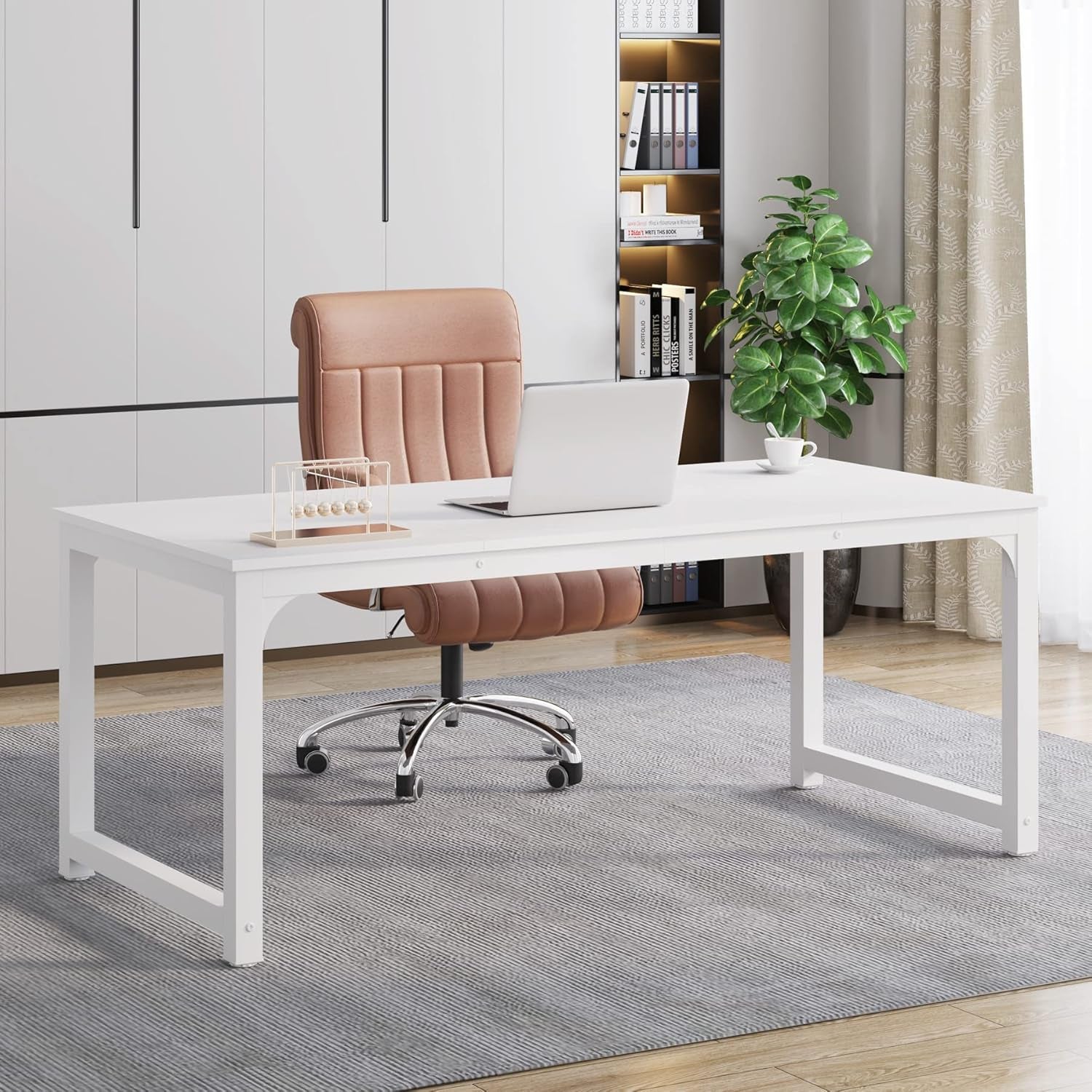 Large White Executive Office Desk 63 Inch-1