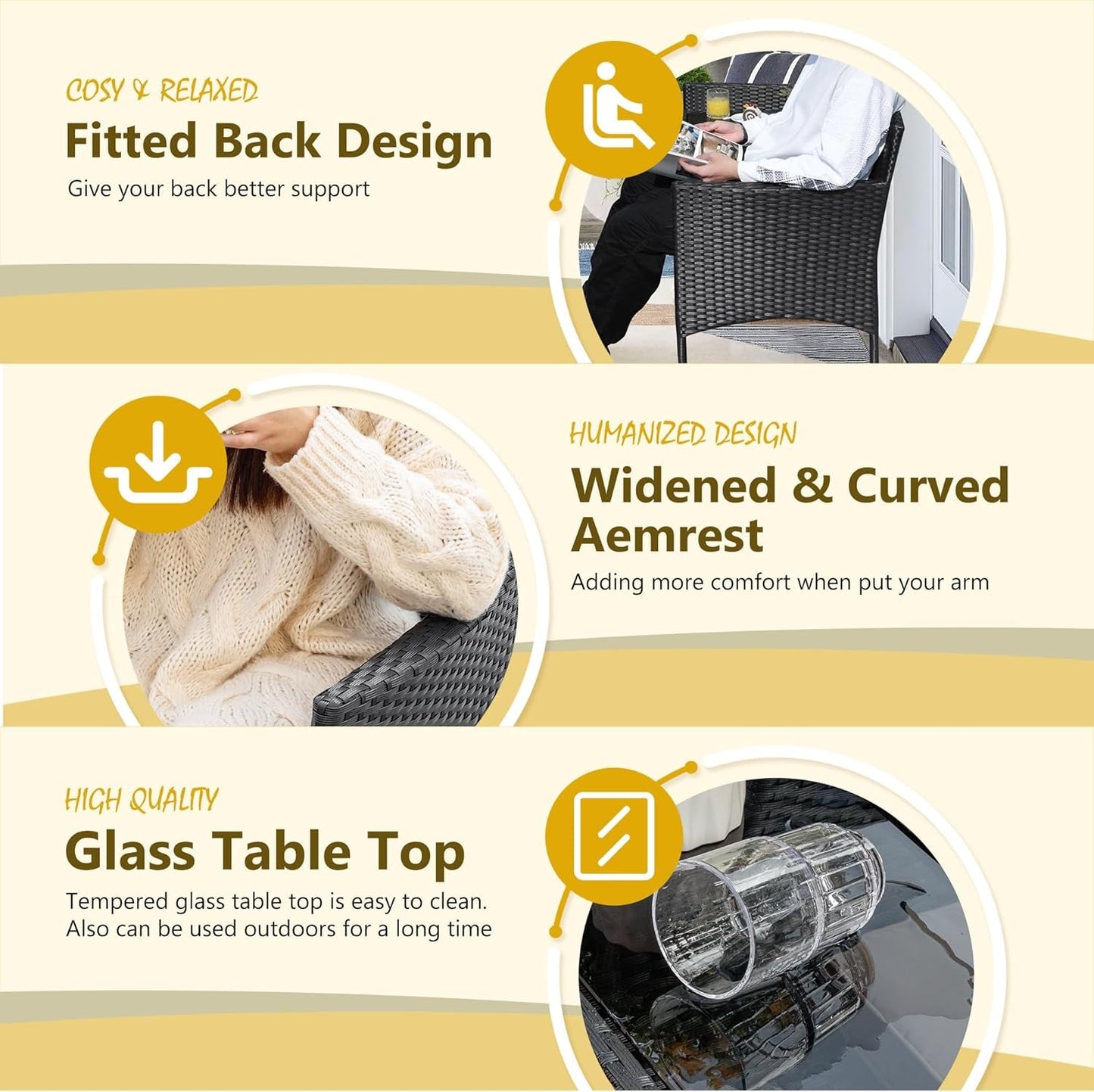 Outdoor Patio Loveseat Modern Rattan 2-Seat Patio Conversation Set with Cushions & Built-In Coffee Table Porch Furniture for Garden Lawn Backyard (Beige)-3