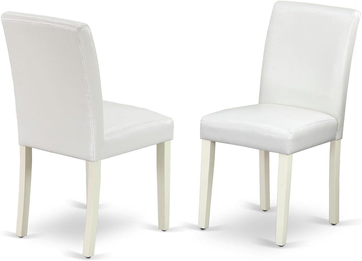 Abbott Classic Parson Dining Chairs - White Faux Leather Upholstered Chairs, Set of 2, Linen White-0