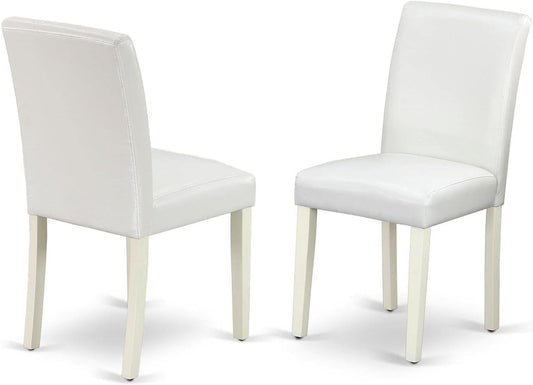 Abbott Classic Parson Dining Chairs - White Faux Leather Upholstered Chairs, Set of 2, Linen White-0