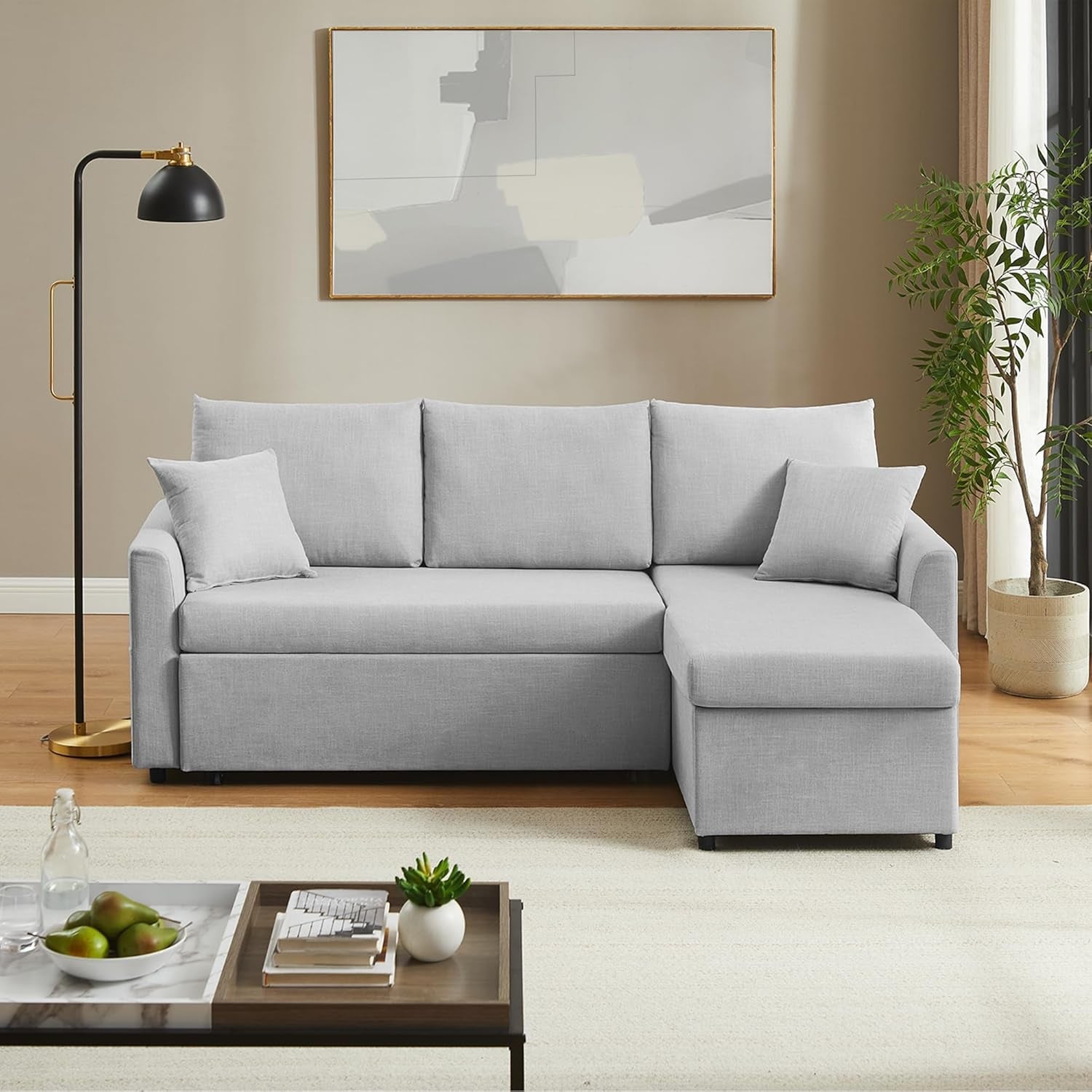 Convertible Sectional Sofa Grey, USB, Storage-0