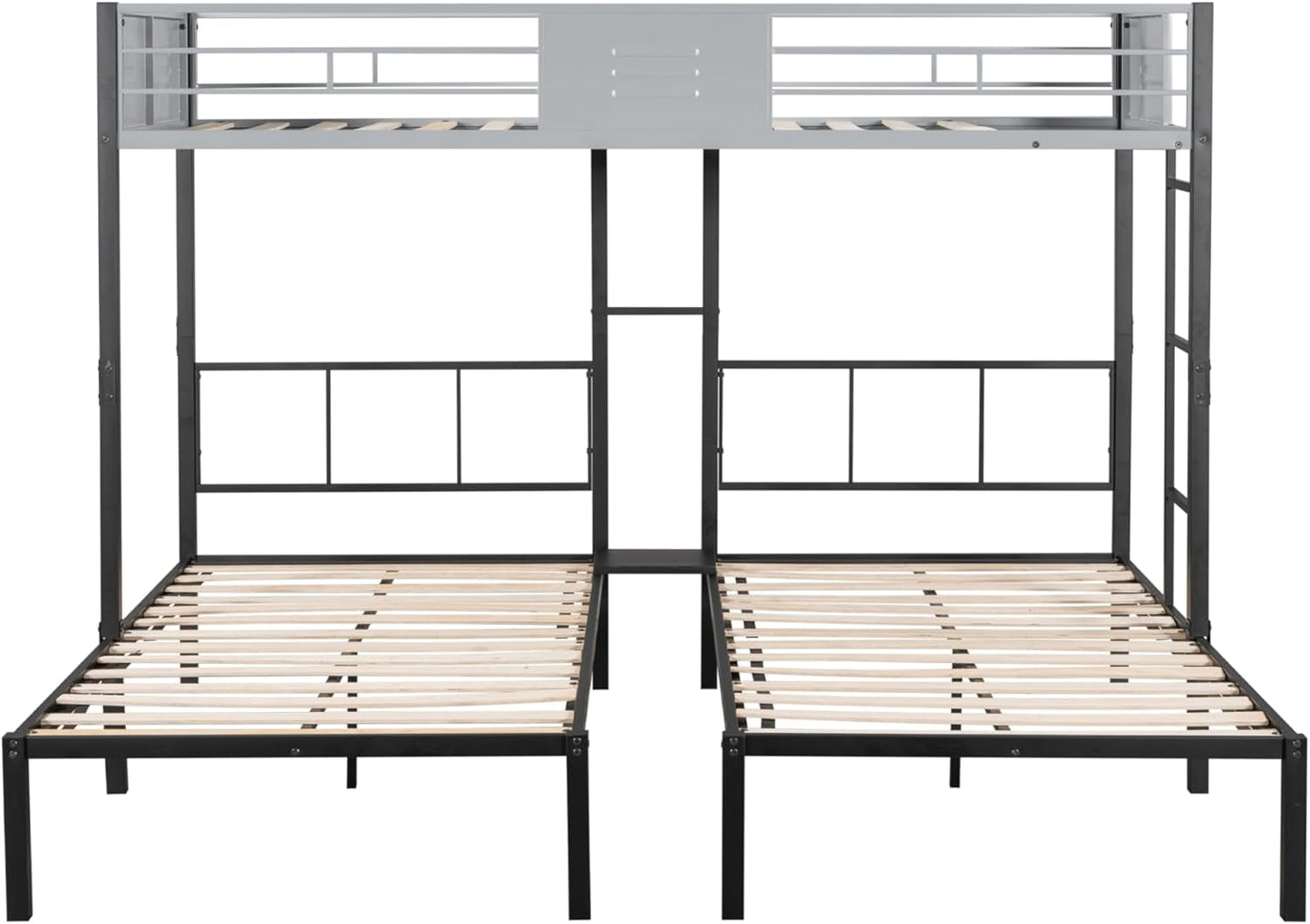 Twin Triple Bunk Bed with Vent Board for Kids,Metal Bedframe with Wood Slat Support,Separates into 3 Beds,No Box Spring Needed,Black-4