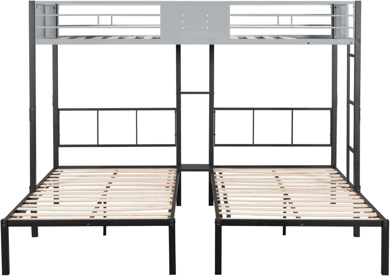 Twin Triple Bunk Bed with Vent Board for Kids,Metal Bedframe with Wood Slat Support,Separates into 3 Beds,No Box Spring Needed,Black-4
