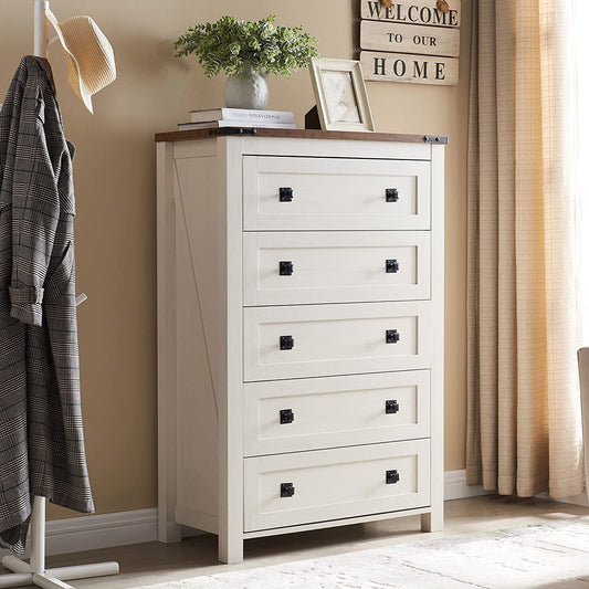 Rustic Tall Chest of Drawers, Antique White-0