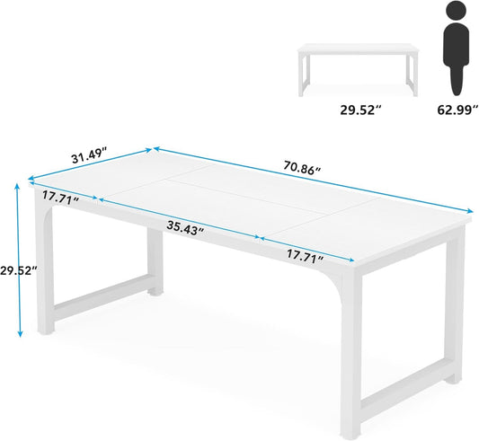 70.8”Executive Desk, Large Office Computer Desk with Thicken Frame, Modern Simple Workstation Business Furniture for Home Office, White-1