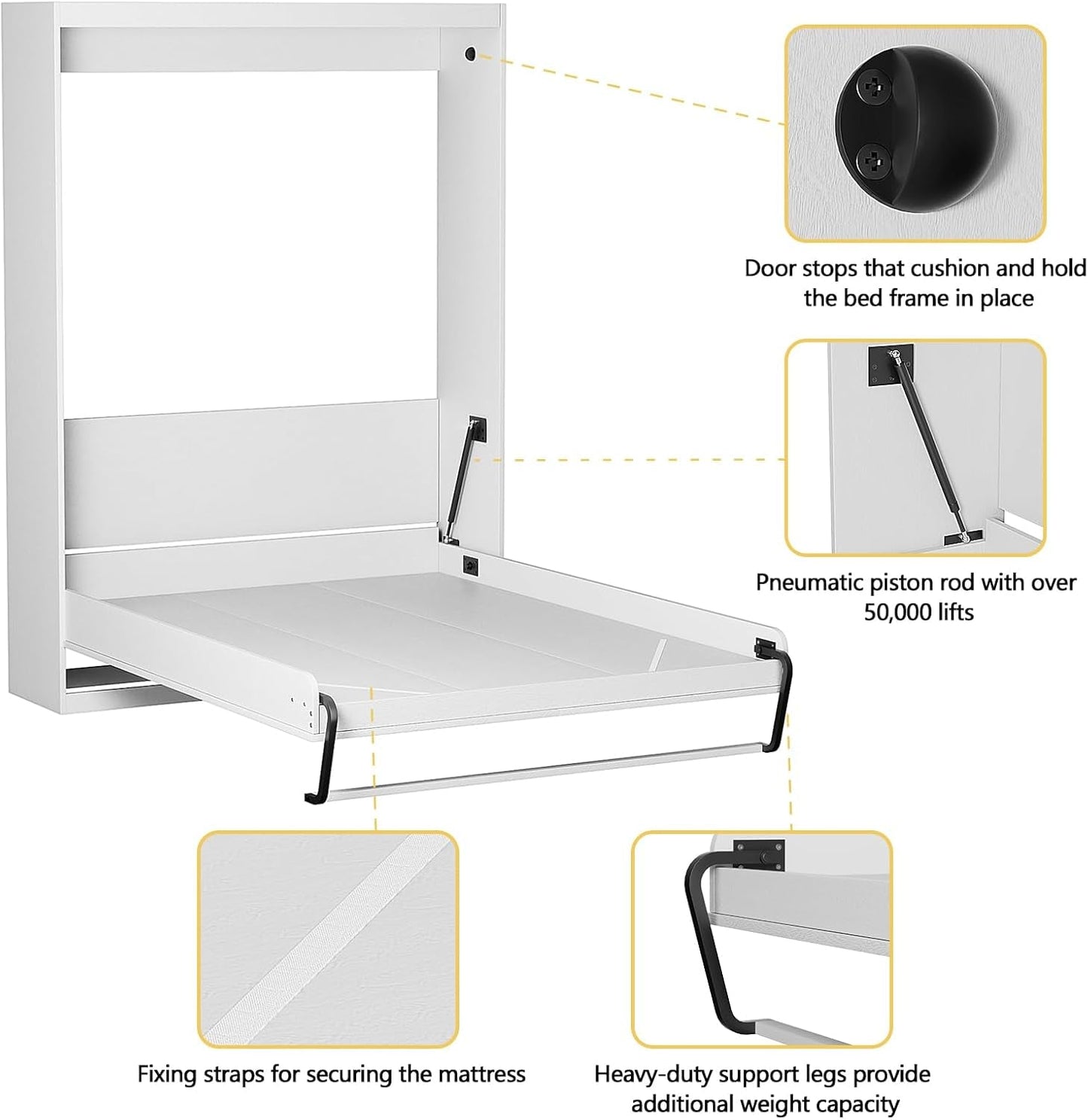 White Queen Murphy Wall Bed Space Saving-3