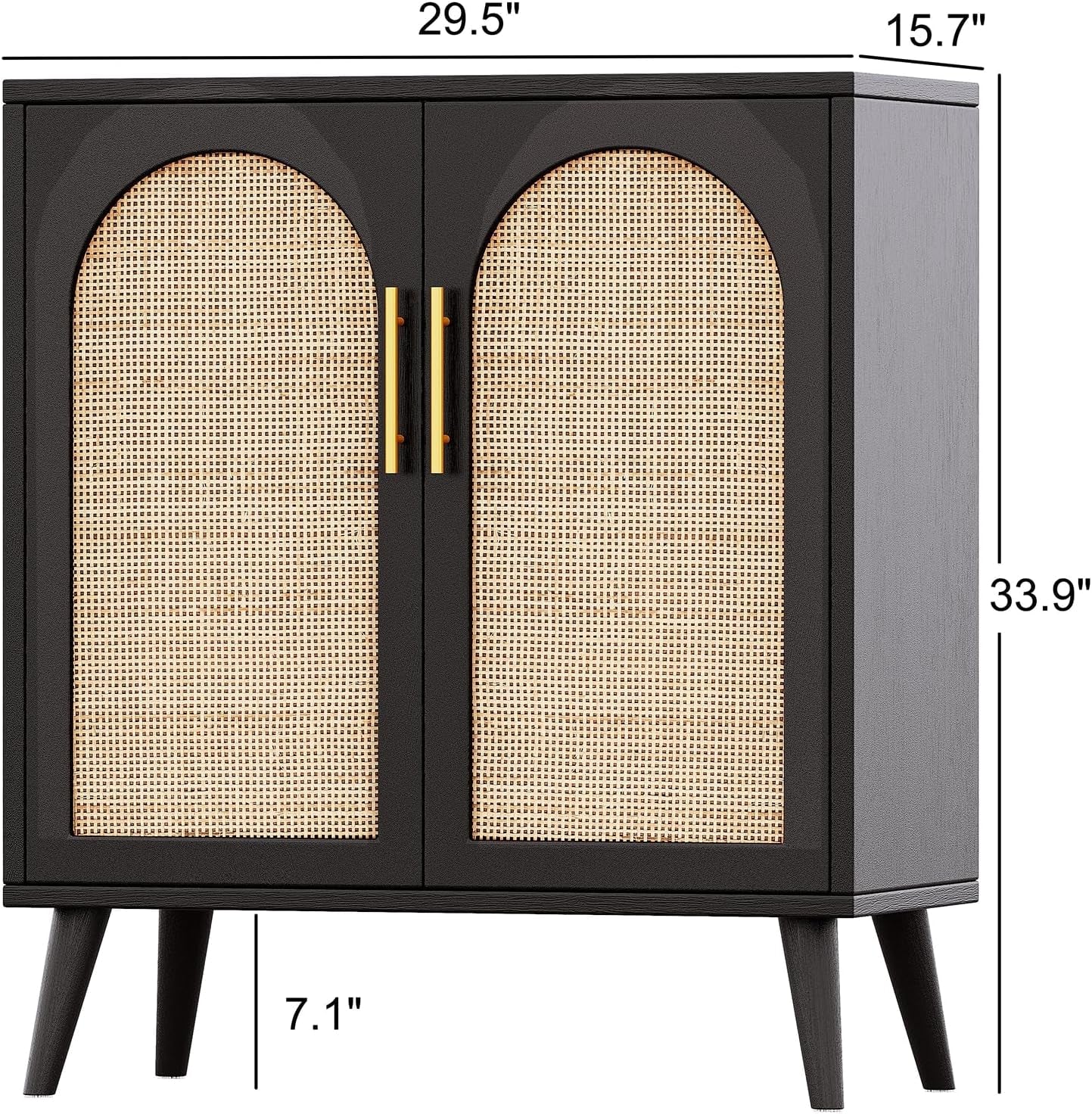 Rattan Storage Cabinet with Doors, Accent Bathroom Floor Cabinet, Modern Sideboard Buffet Cabinet for Living Room, Entryway, Dining Room and Kitchen, Black and Natural BMGZ108BM-2