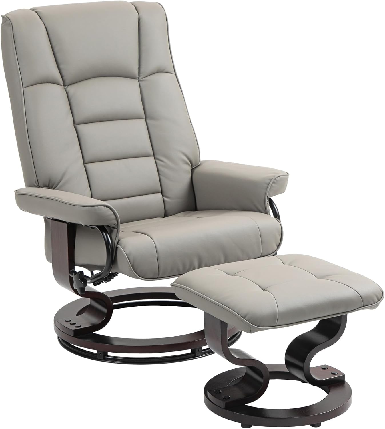 Faux Leather Reclining Chair, Swivel Ottoman Chair, Recliner with Ottoman with High Back and Wood Frame for Living Room, Gray-0