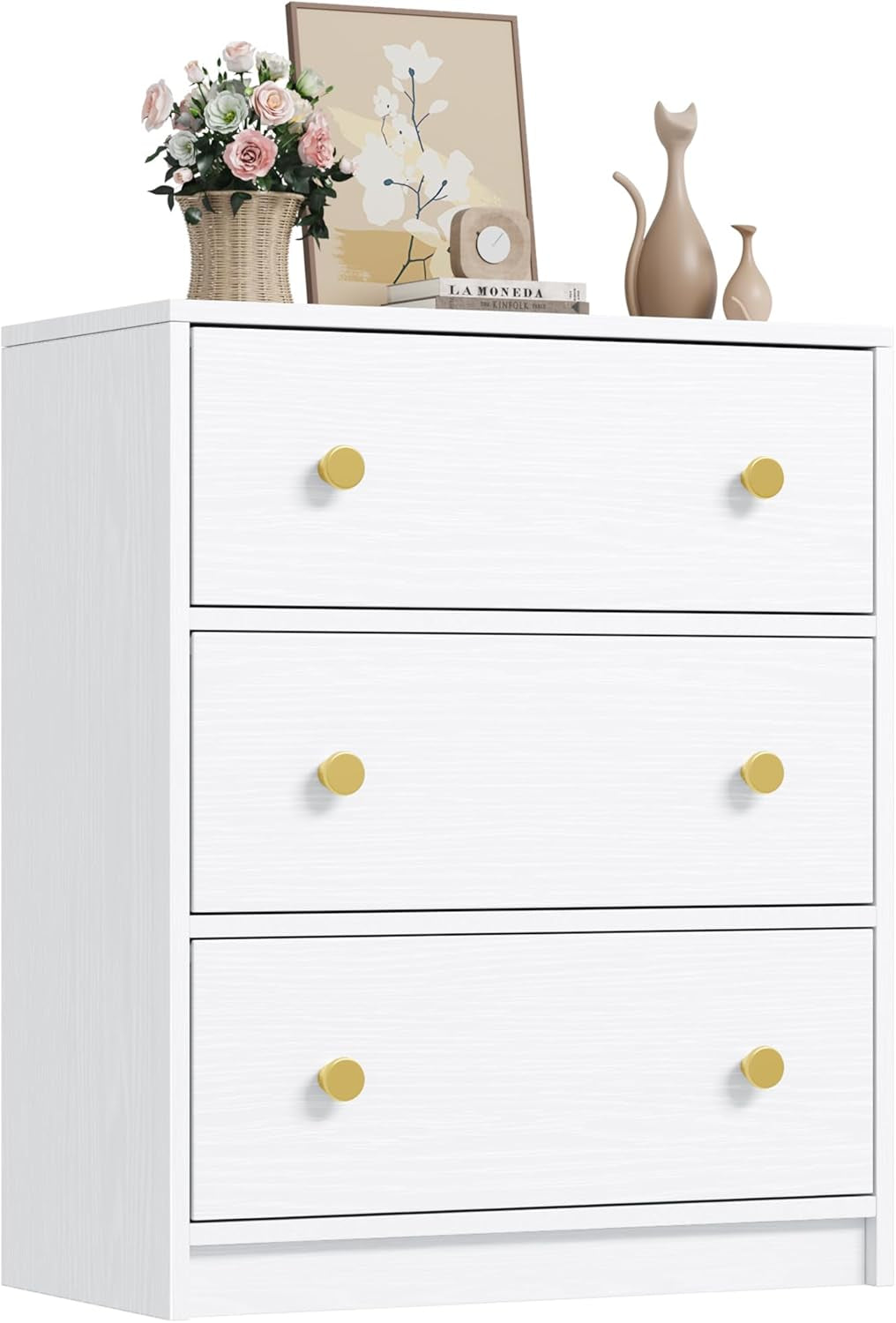 3 Drawer Dresser, White Nightstand for Bedroom with Fabric Drawers, Small Dresser Bedside Table Chest of Drawers for Bedroom, Hallway, Entryway, Closets,Kids' Room (White)-0