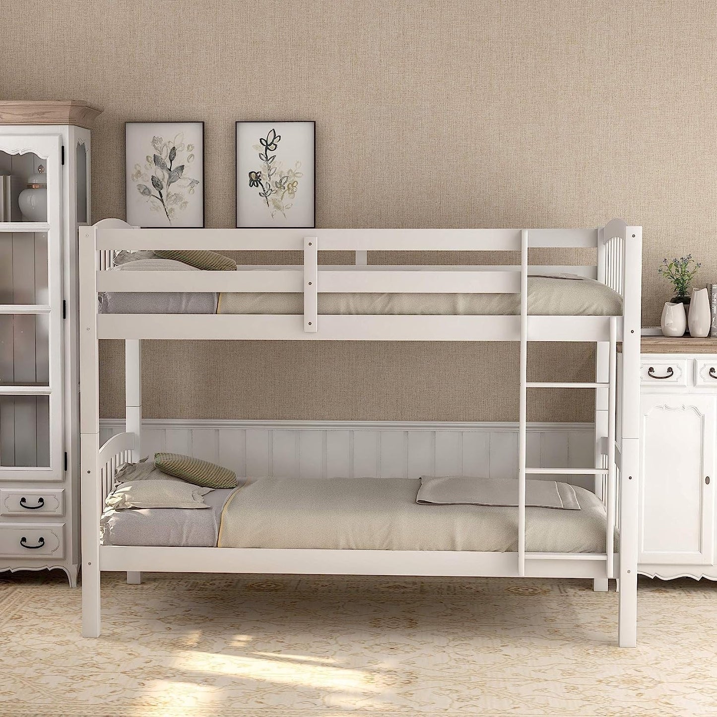 Twin over Twin Wood Bunk Bed with Ladder-0