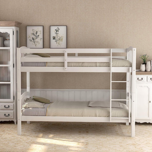 Twin over Twin Wood Bunk Bed with Ladder-0