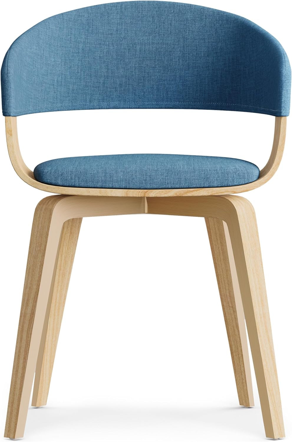 Lowell 17 Inch Mid Century Modern Bentwood Dining Chair with Light Wood in Blue Polyester Linen, for the Dining Room-3