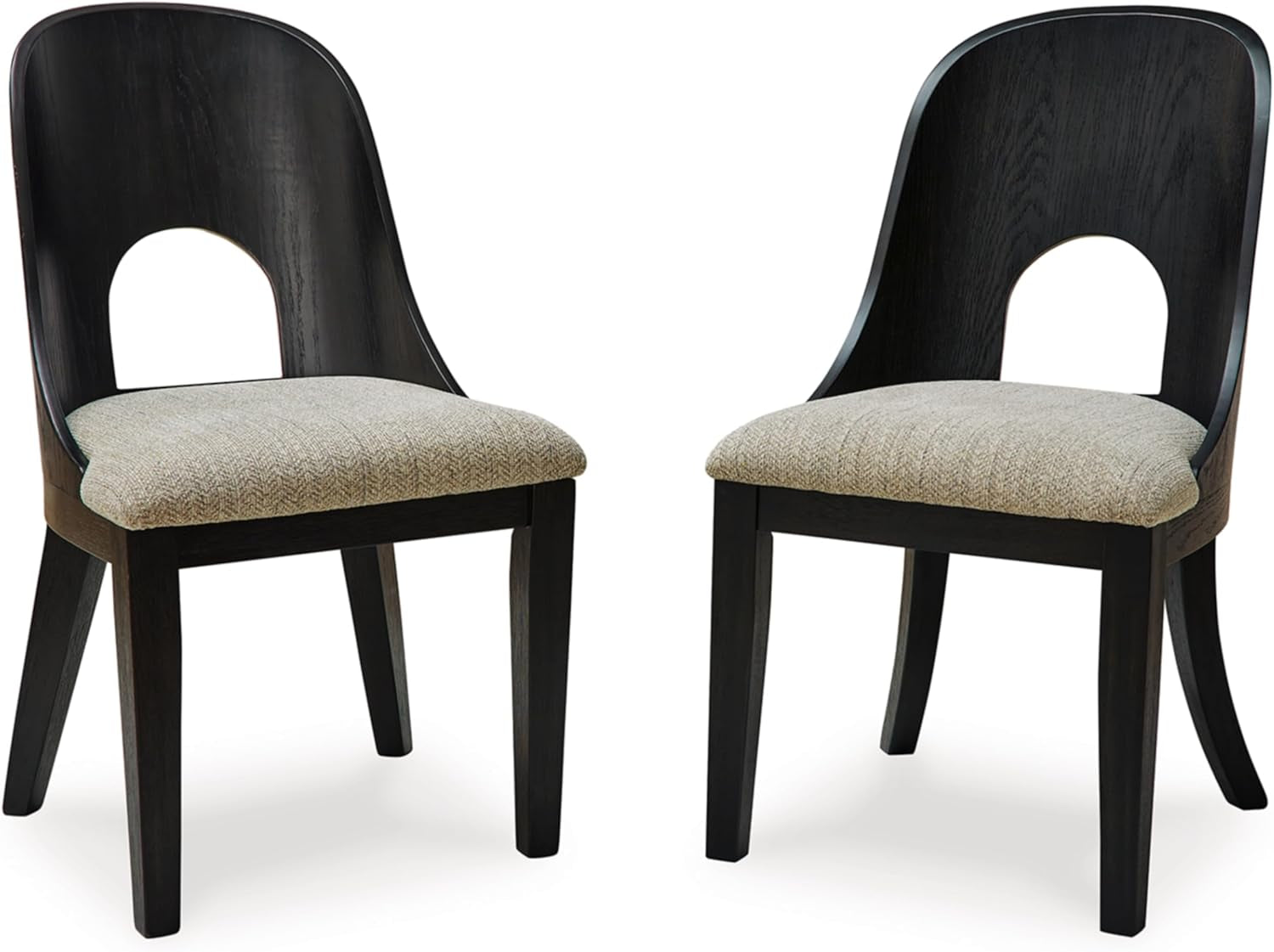Rowanbeck Contemporary Armless Herringbone Upholstered Dining Chair, Set of 2, Black & Light Gray-0