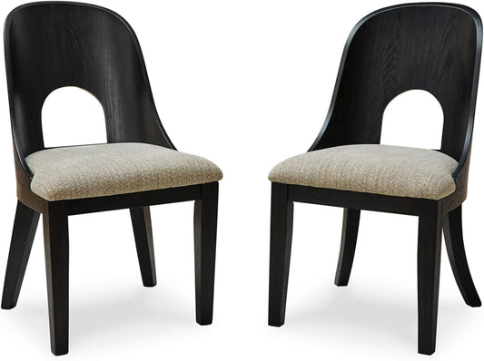 Rowanbeck Contemporary Armless Herringbone Upholstered Dining Chair, Set of 2, Black & Light Gray-0