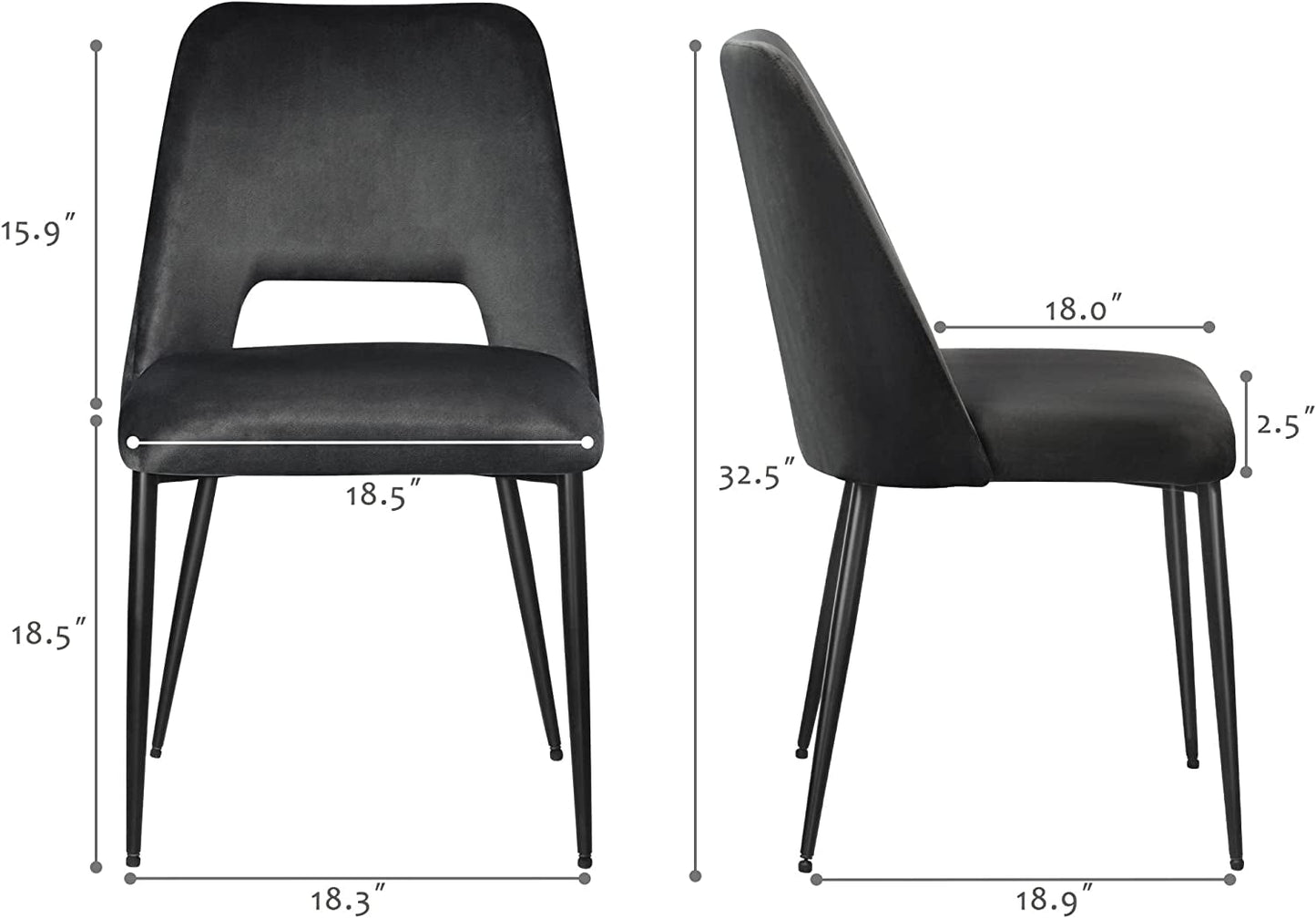 Set of 6 Black Velvet Dining Chairs-2