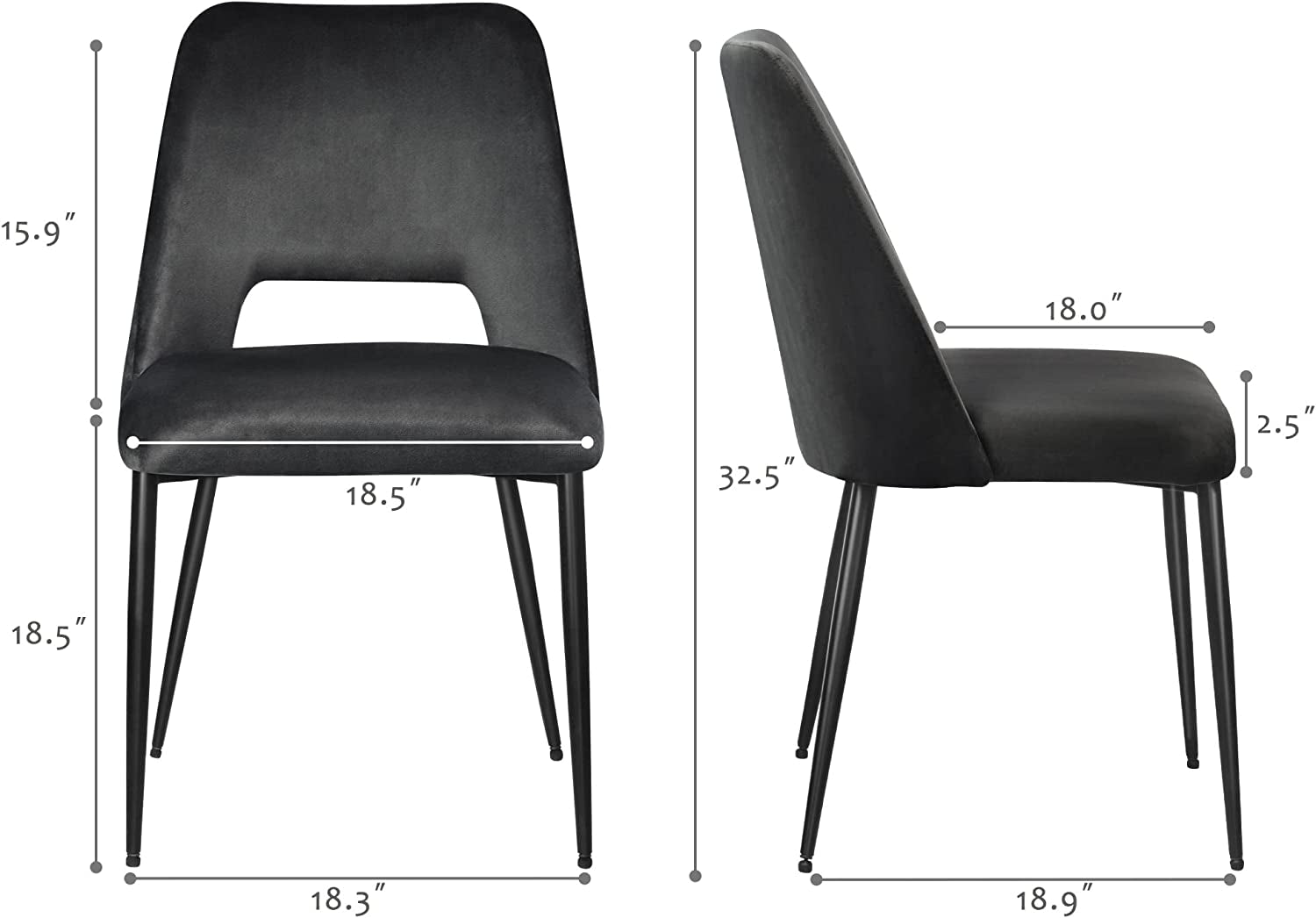 Set of 6 Black Velvet Dining Chairs-2