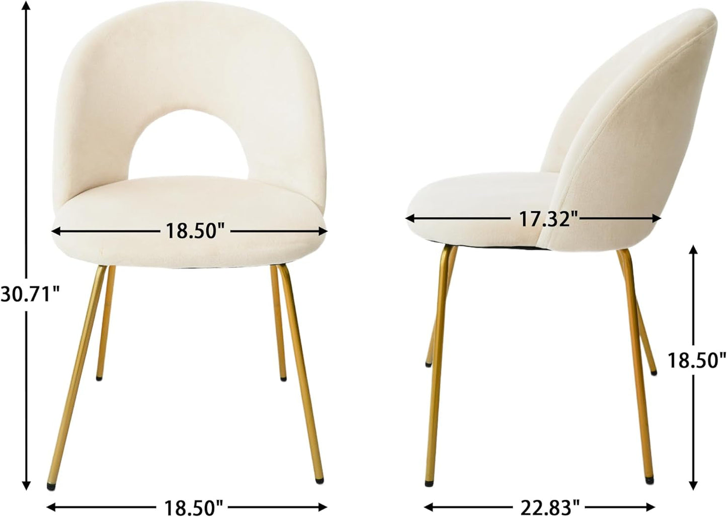 Velvet Seat Chair with Metal Legs for Kitchen Dining Room, Pack of 2. Beige-2