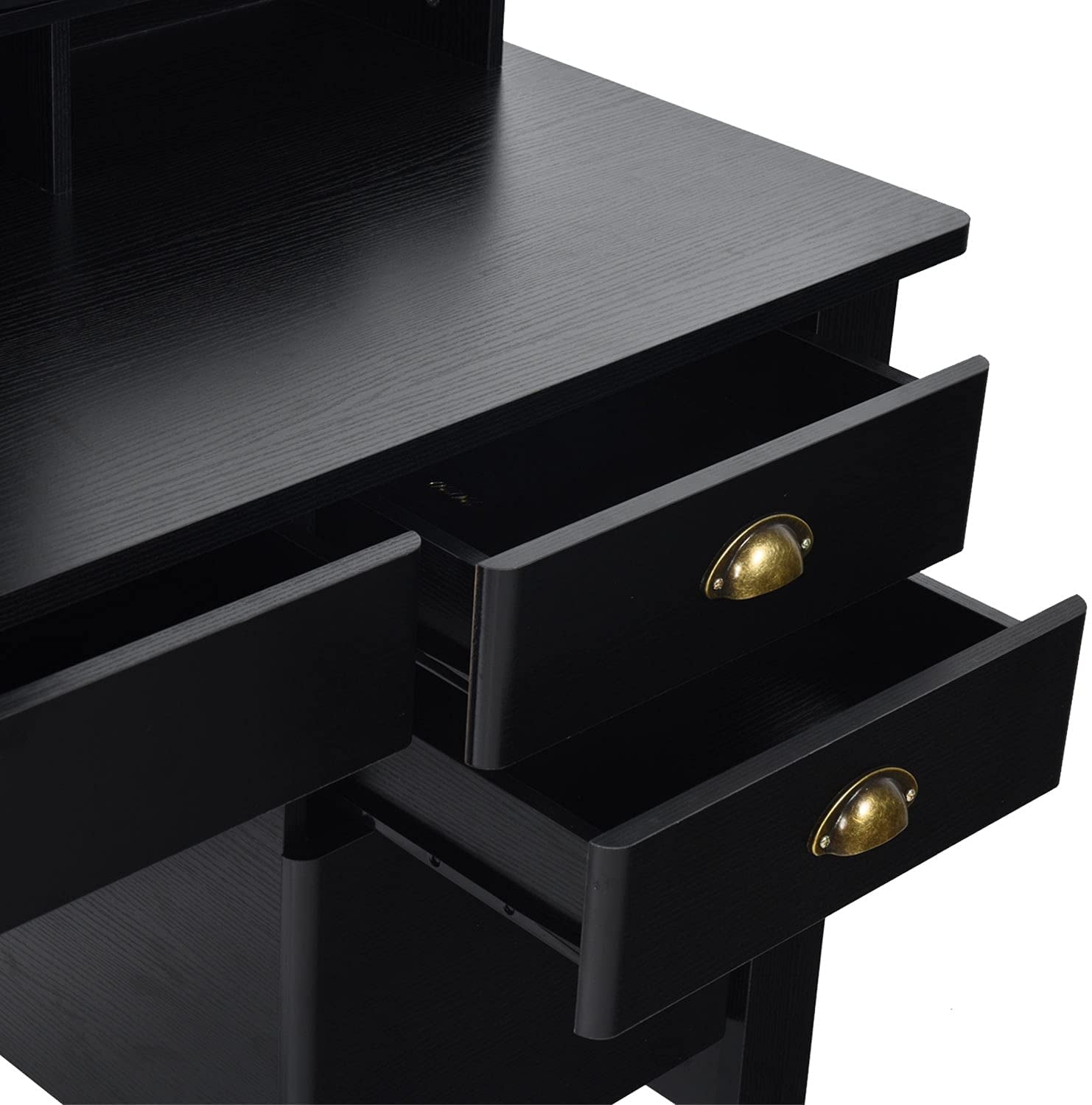 Matte Black Desk with Drawers and Hutch-3