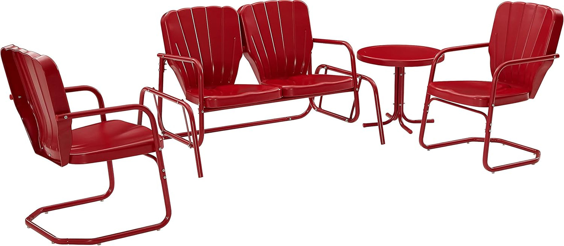 Ridgeland 4-Piece Retro Metal Outdoor Loveseat Glider Patio Furniture Set for Porch, Deck, Bright Red Gloss-0