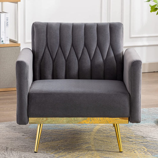 Grey Velvet Accent Chair with Ottoman and Armrests-0