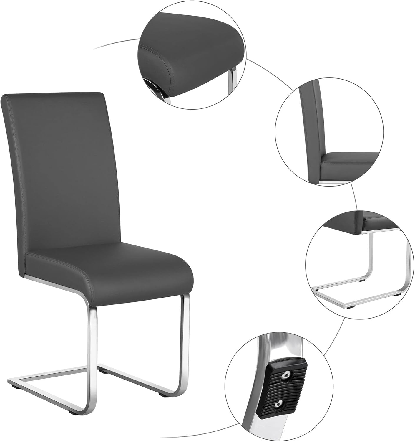 Dining Chairs Living Room Chairs Modern Chairs with High Back, Leather Surface and Metal Legs for Home Kitchen Wedding Louge, Set of 2, Gray-4