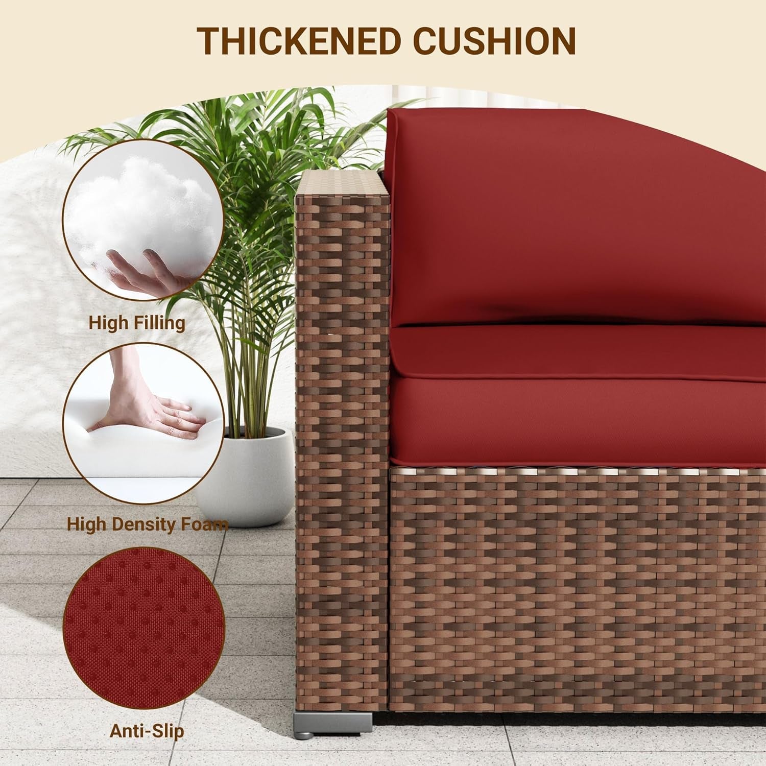 Patio Furniture Set, Modular 7-Piece Patio Conversation Sets with Coffee Table, All-Weather Wicker Outdoor Sectional for Backyard and Balcony, Wine (Waterproof Covers Included)-2