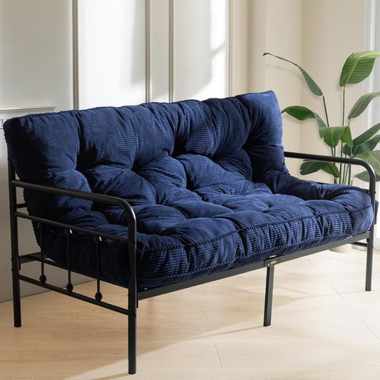 6" Futon Mattress Full Size, Tufted Futons Sofa Couch Bed, Extra Thick Floor Mattress for Adults, Shredded Foam Filling (Frame Not Included), Navy-0