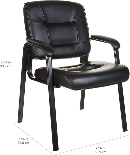 Classic Faux Leather Office Desk Guest Chair with Metal Frame, Black, 27.4D X 23.6W X 35.8H In-1