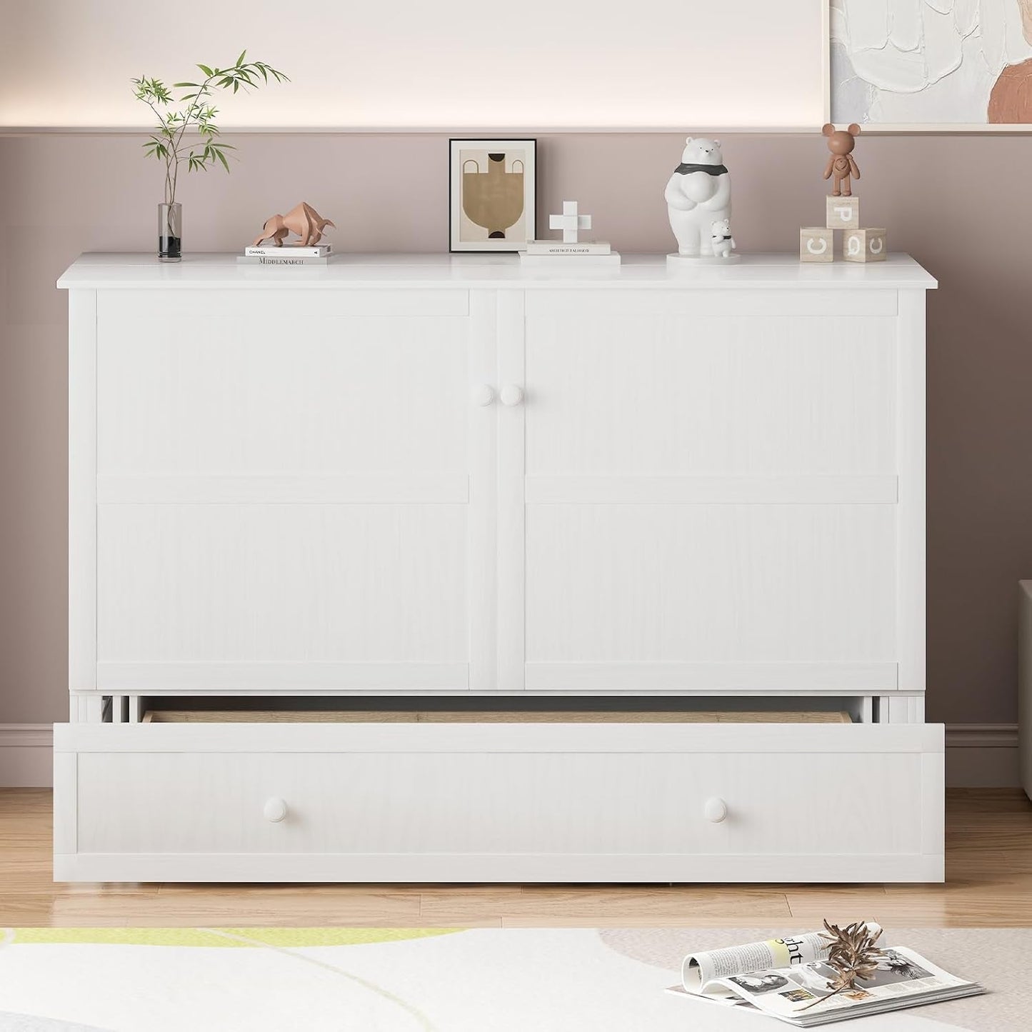 Murphy Bed Queen with USB Charging and Storage Drawers-1