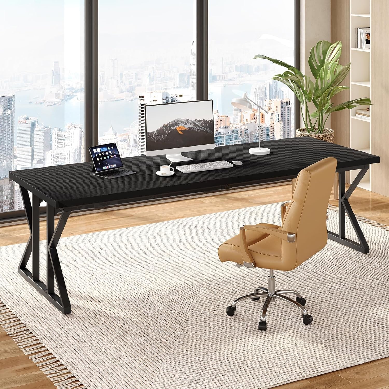 78.7 Inch Large Executive Desk, Extra Long Computer Office Desk Workstation, Modern Simple Style Laptop Table, Sturdy Wooden Writing Workstation for Home Black-1